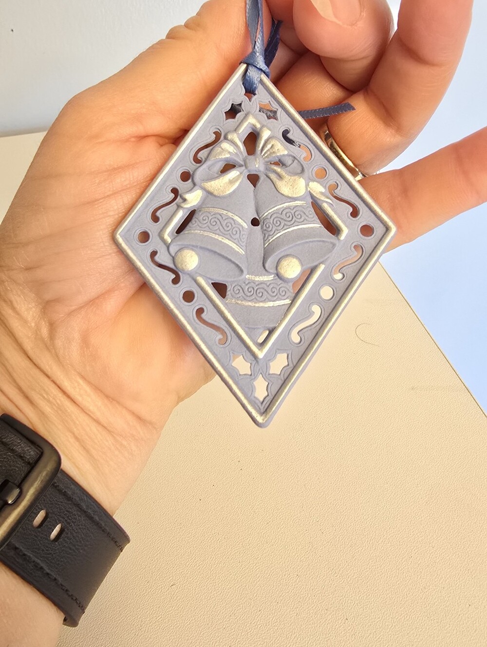 Vintage Wedgwood BLUE Jasper SILVER BELLS Christmas Ornament with Box - Picture 6 of 8